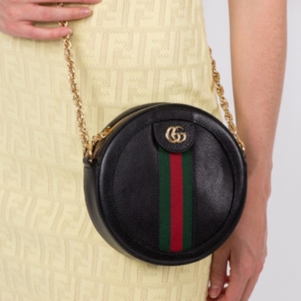 🛑SOLD🛑 authentic black Gucci Mini Leather Ophidia Round Crossbody Shoulder Bag - Picture 11 of 11